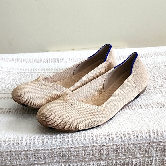 Rothys Cream The Ballet Flat Leopard Bottom Women's Size 8 - Picture 1 of 12